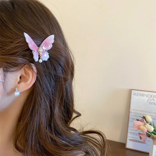 Barrette   cheveux   rose  pétillant