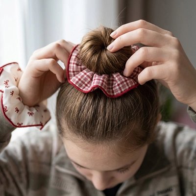 Chouchou cheveux a carreaux 